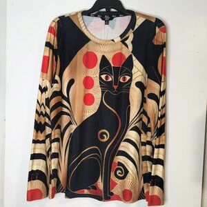 Shallwe Black Cat Long Sleeve Blouse XXL NWT